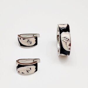 Halloween Jewelry Sad Face Earrings and Ring Set NEW